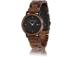 HOT&TOT | Nyx - Houten horloge voor dames - 32mm - Walnoot hout - Zwart - Roségoud