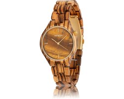 HOT&TOT | Tigano - Houten horloge - 40mm - Tijgeroog steen - Zebrano hout - Goud