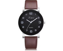 LVPAI Quartz Horloge | Bruin & Zwart | PU Lederen Band | Ø 35 mm | Fashion Favorite