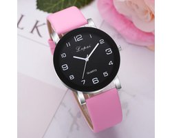 LVPAI Quartz Horloge | Roze & Zwart | PU Lederen Band | By Jendi