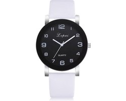 LVPAI Quartz Horloge | Wit & Zwart | PU Lederen Band | Ø 35 mm | Fashion Favorite