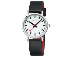 Mondaine M660.30314.16SBB Classic Unisex Horloge - Stationsklok - Mineraalglas - Roestvrijstaal/Leer - Zilver/Zwart - Ø 36 mm - Quartz - Gesp