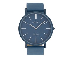 OOZOO Timepieces - Blauwe horloge met blauwe leren band - C9877