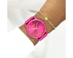 OOZOO Timepieces - Fuchsia horloge met fuchsia leren band - C11080