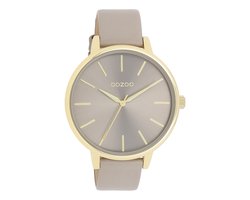 OOZOO Timepieces - Goudkleurige OOZOO horloge met taupe leren band - C11291