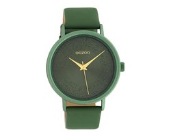 OOZOO Timepieces - Lelie groene horloge met lelie groene leren band - C10582 - Ø42