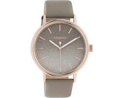 OOZOO Timepieces - rosé goudkleurige horloge met taupe leren band - C10937 - Ø42