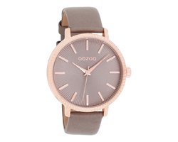 OOZOO Timepieces - Rosé goudkleurige horloge met taupe leren band - C9197