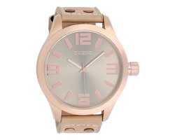 OOZOO Timepieces - Rosé goudkleurige horloge met zand leren band - C1101