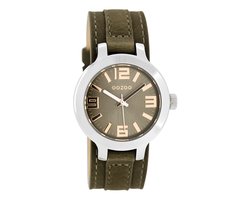 OOZOO Timepieces - Zilverkleurige horloge met donker bruine leren band - C8708