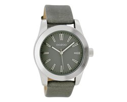 OOZOO Timepieces - Zilverkleurige horloge met grijze leren band - C6860