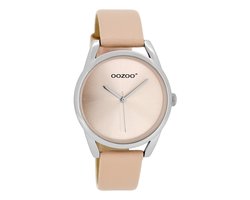 OOZOO Timepieces - Zilverkleurige horloge met poeder roze leren band - JR291