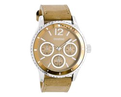 OOZOO Timepieces - Zilverkleurige horloge met zand leren band - C5676