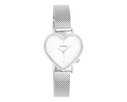 OOZOO Timepieces - Zilverkleurige horloge met zilverkleurige metalen mesh armband - C11413