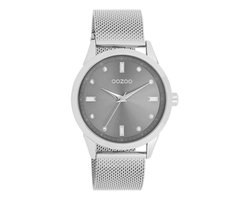 OOZOO Timepieces - Zilverkleurige OOZOO horloge met zilverkleurige metalen mesh armband - C11281