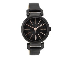 OOZOO Timepieces - Zwarte horloge met zwarte leren band - C9489