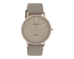 OOZOO Vintage series - rosé goudkleurige horloge met taupe leren band - C20167 - Ø40