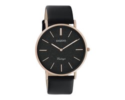 OOZOO Vintage series - rosé goudkleurige horloge met zwarte leren band - C20169 - Ø40