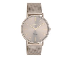 OOZOO Vintage series - Taupe horloge met taupe metalen mesh armband - C20336