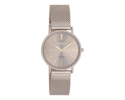 OOZOO Vintage series - Taupe horloge met taupe metalen mesh armband - C20338