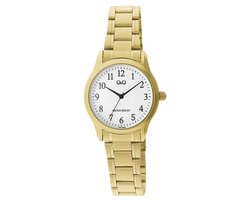 Q&Q C03A-006PY - Horloge - Analoog - Vrouwen - Dames - Stalen band - Rond - Metaal - Cijfers - Goudkleurig - Wit