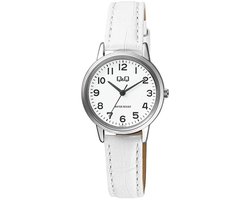 Q&Q Q925J314Y - Horloge - Analoog - Vrouwen - Dames - duidelijke wijzerplaat - wit leren band - Rond Metaal