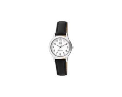 Q&Q Q947J304Y - Horloge - Analoog - Dames - Vrouwen - Leren band - Rond - Staal - Cijfers - Zwart - Zilverkleurig - Wit