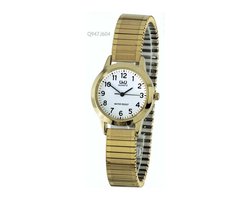 Q&Q Q947J604Y - Horloge - Analoog - Dames - Vrouwen - Rekbare stalen band - Rond - Staal - Cijfers - Goudkleurig - Wit