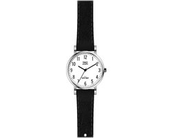 Q&Q QZ03J304Y - Horloge - Analoog - Vrouwen - Dames - Leren band - Rond - Metaal - Cijfers - Zwart - Zilverkleurig - Wit - 3 ATM