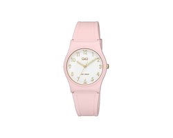 Q&Q V27A-004VY - Horloge - Sport - Analoog - Unisex - Plastic band - Rond - Kunststof - Cijfers - Roze - Wit - Goudkleurig - 10 ATM