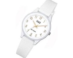 Q&Q VS13J008Y - Horloge - Sport - Analoog - Dames - Vrouwen - Plastic band - Rond - Cijfers - Kunststof - Wit - Goudkleurig - 10 ATM