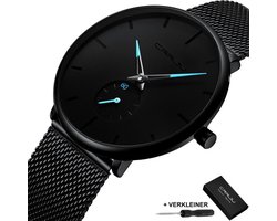 Quartz Horloge Unisex - Casual Roestvrij Staal - Heren Horloge - Dames Horloge - Waterdicht - Quick Release Bevestiging - Cadeau Giftbox - Black Blue Design - Ø 40 mm - CRRJU