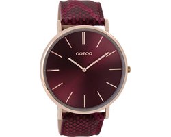 Rosé goudkleurige OOZOO horloge met bordeaux rode leren band - C9303