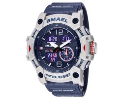 Shockbestendig Heren Horloge Blauw | Smael | 8007 | Shock | Waterdicht | Glow in dark | Mud Master | Licht | Rubberen band | Timer | Eyecatcher | Cadeau