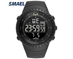 Shockbestendig Heren Horloge Zwart | Smael | 1237 | Shock | Waterdicht | Glow in dark | Mud Master | Licht | Military | Timer | Eyecatcher | Sport Horloge | Leger Horloge | Rubberen Band horloge | Cadeau