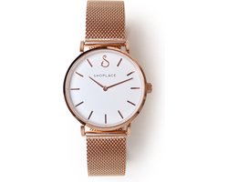 Shoplace Horloge dames met witte wijzerplaat - Horloges voor vrouwen - Polshorloge dames - Mesh band – RVS - Cadeau voor vrouw - Rosegoud - 36 mm - Kerstcadeau