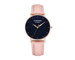 SJ WATCHES La Palma horloge dames Roze - horloges voor vrouwen 36mm met Leren bandje - Horloge sterrenhemel