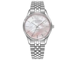 SJ WATCHES Meaux horloge dames zilverkleurig - horloges voor vrouwen 32mm met SEASHELL wijzerplaat - Zilveren dames horloge