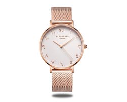 SJ WATCHES Oman horloge dames rose goud en Arabische cijfers - horloges voor vrouwen 36mm