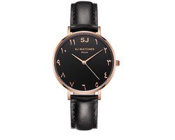 SJ WATCHES Oman horloge dames zwart en rose goud en Arabische cijfers - horloges voor vrouwen 36mm