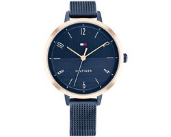 Tommy Hilfiger TH1782581 Dames Horloge - Florence - Mineraalglas - Staal - Blauw/Rosé goudkleurig - 38 mm breed - Quartz - Vouw/Vlindersluiting