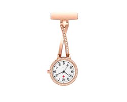 Treasure Trove - Bling Verpleegstershorloge Rosekleurig - Verpleegster Horloge - Groot klokje Ø 3cm- Speld