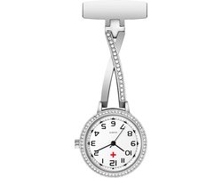 Treasure Trove - Bling Verpleegstershorloge Zilverkleurig - Verpleegster Horloge - Groot klokje Ø 3cm- Speld