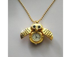 Treasure Trove - Kettinghorloge Uil - Horloge Dames - Goudkleurig - Lange Ketting