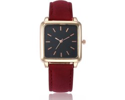 Vesper Black Square Horloge | Rood | Vierkant | Kunstleer | Ø 30 mm