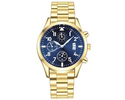 WiseGoods WS1254 Luxe Heren Horloge Met Geschenkdoos - Fashion Accessoires - Cadeau Mannen - Herenhorloge - Goud/Blauw - Ø 42mm