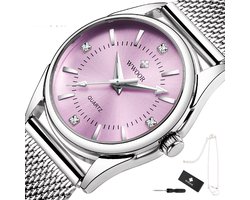 WWOOR - Horloge Dames - Cadeau voor Vrouw - 29 mm - Zilver Roze