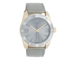 Zilver/goudkleurige OOZOO horloge met licht grijze leren band - C5741