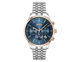 BOSS HB1514158 Heren Horloge - Mineraalglas - Staal - Zilverkleurig - 42 mm breed - Quartz - Vouw/Vlindersluiting - 5 ATM (douchen)