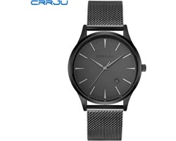 CRRJU Horloge Ø 37 mm - Zwart/Zwart - Inclusief horlogedoosje